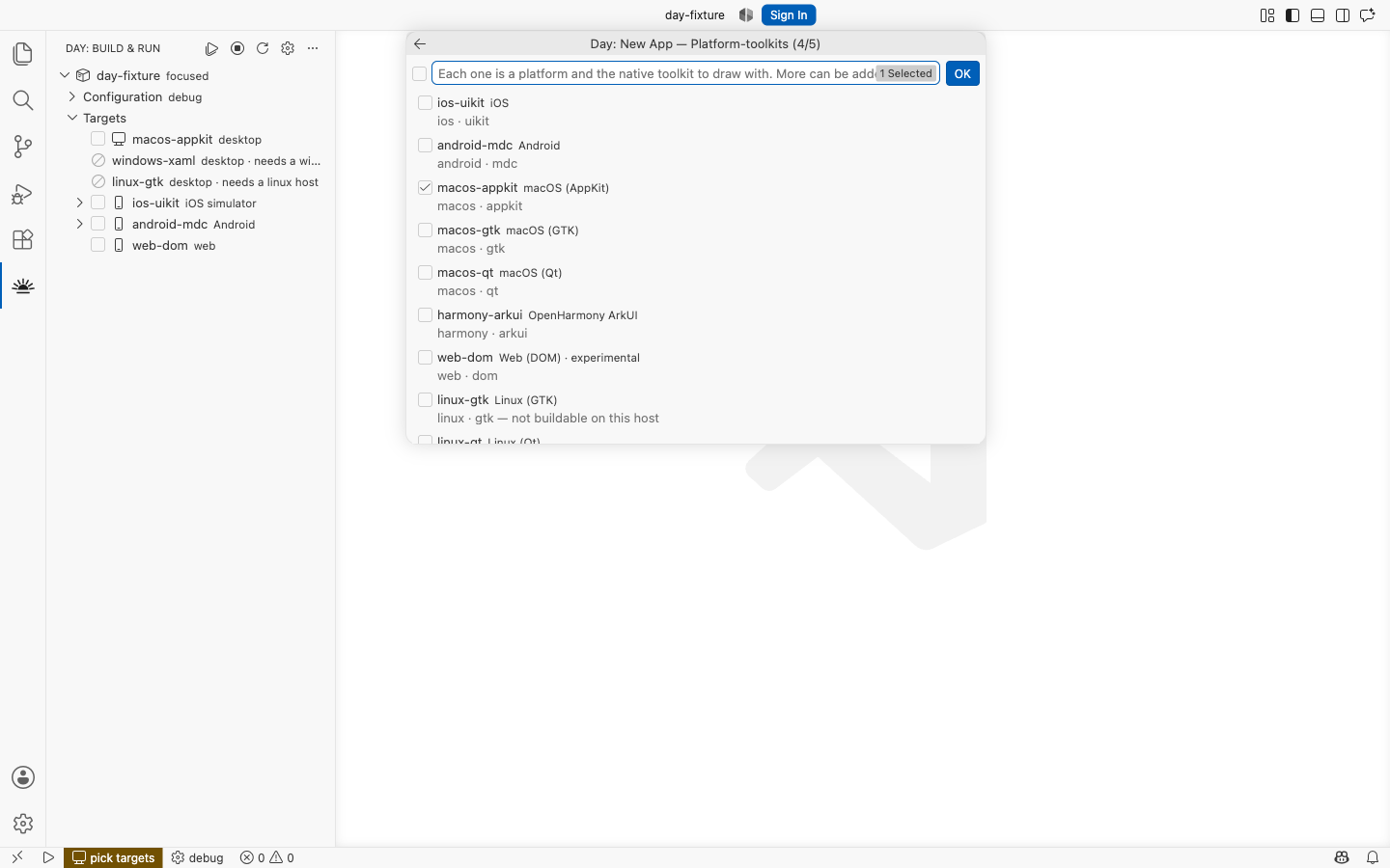 Choosing platform-toolkits, with the host's own target preselected