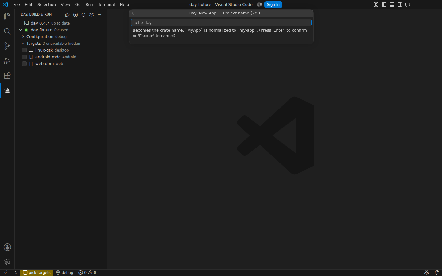 Naming the app, validated as you type — Linux, GTK 4