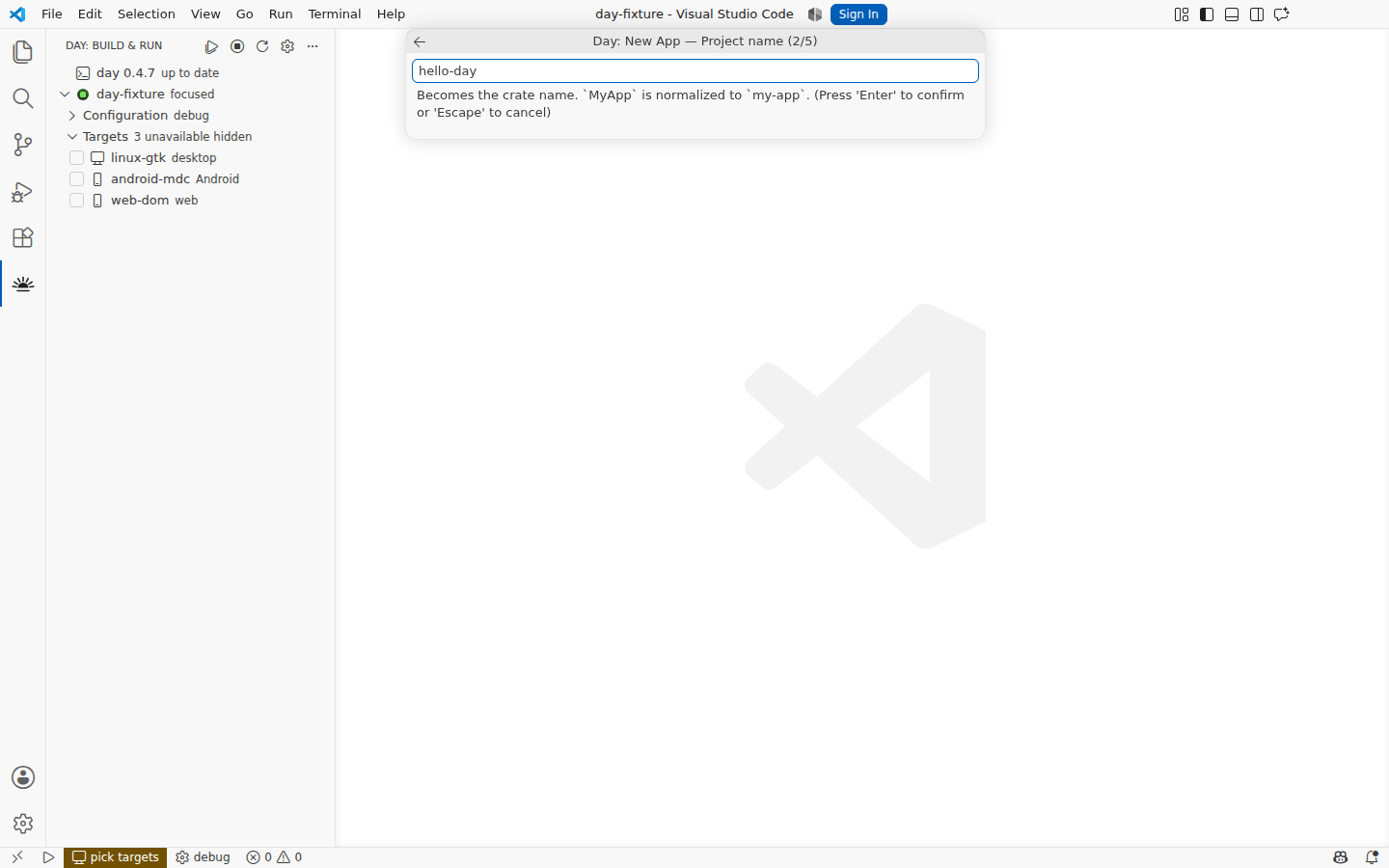 Naming the app, validated as you type — Linux, GTK 4