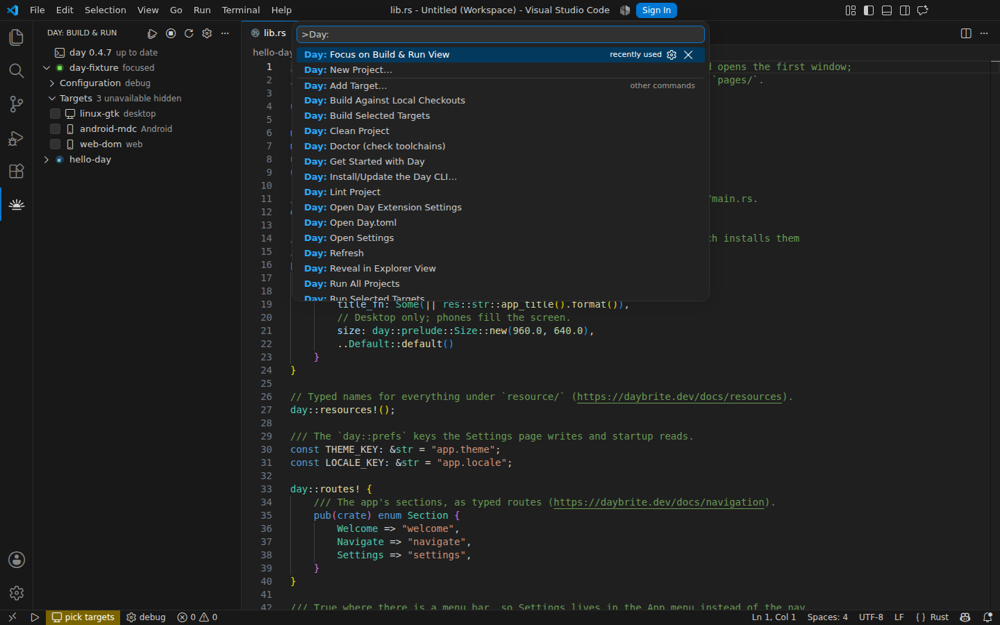 Every Day command in the palette — Linux, GTK 4