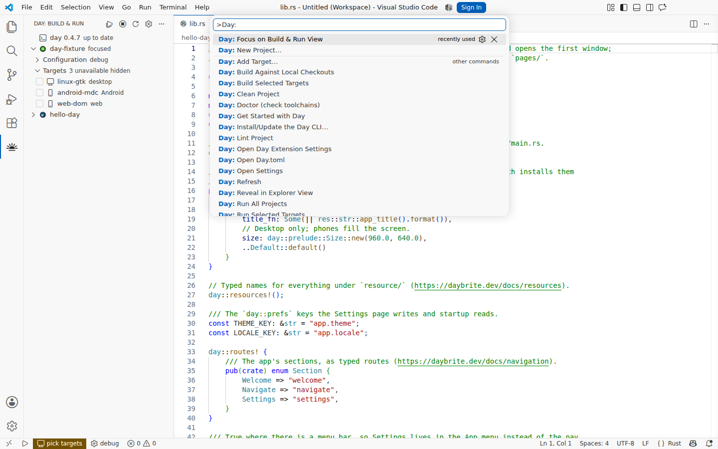 Every Day command in the palette — Linux, GTK 4