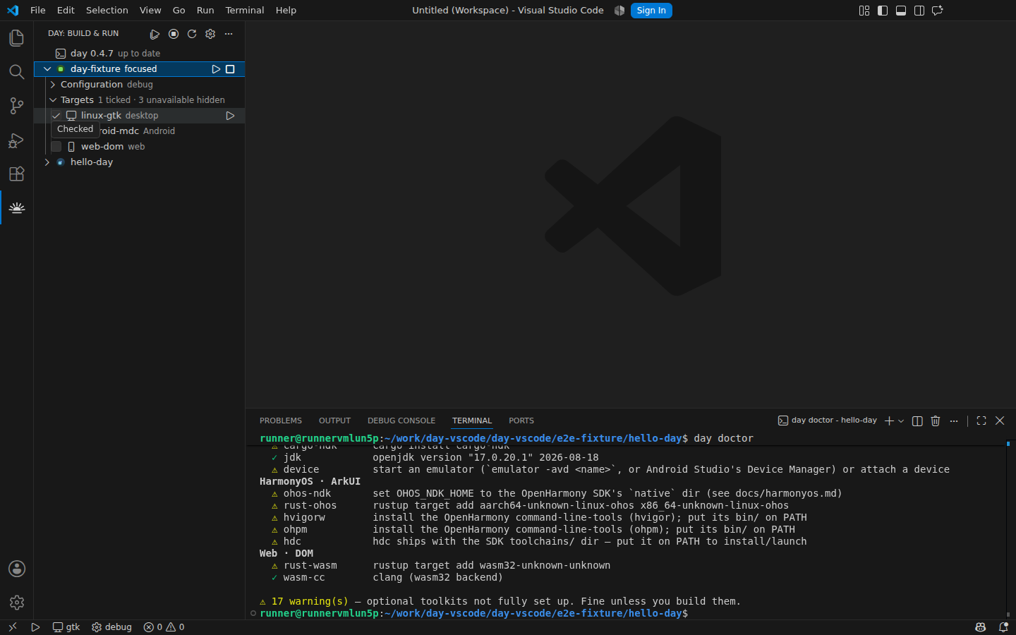 linux-gtk ticked for Run — Linux, GTK 4