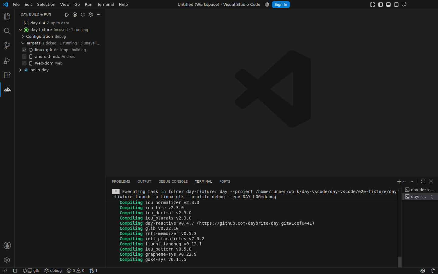 linux-gtk running: the cockpit tracks the live process — Linux, GTK 4