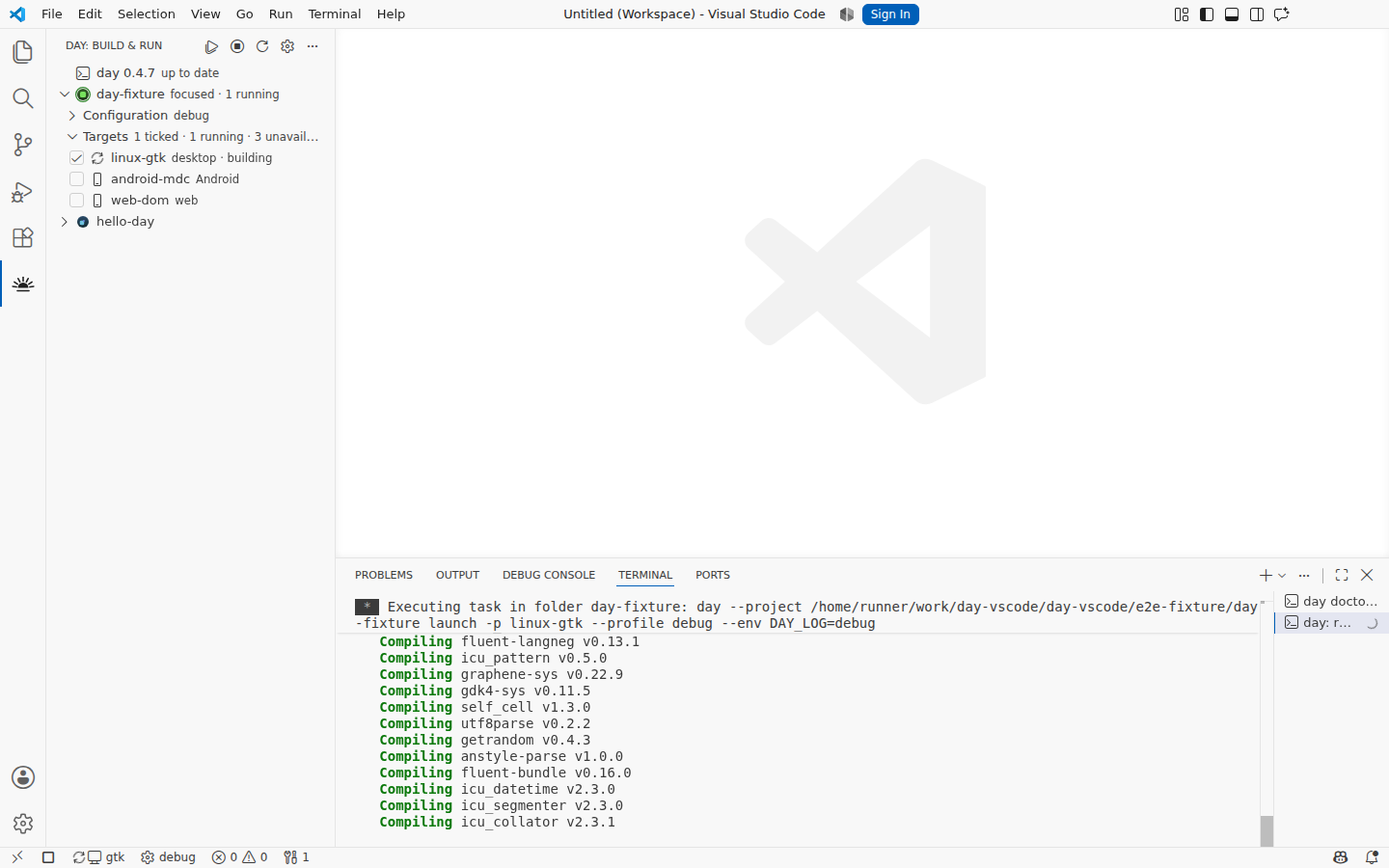 linux-gtk running: the cockpit tracks the live process — Linux, GTK 4