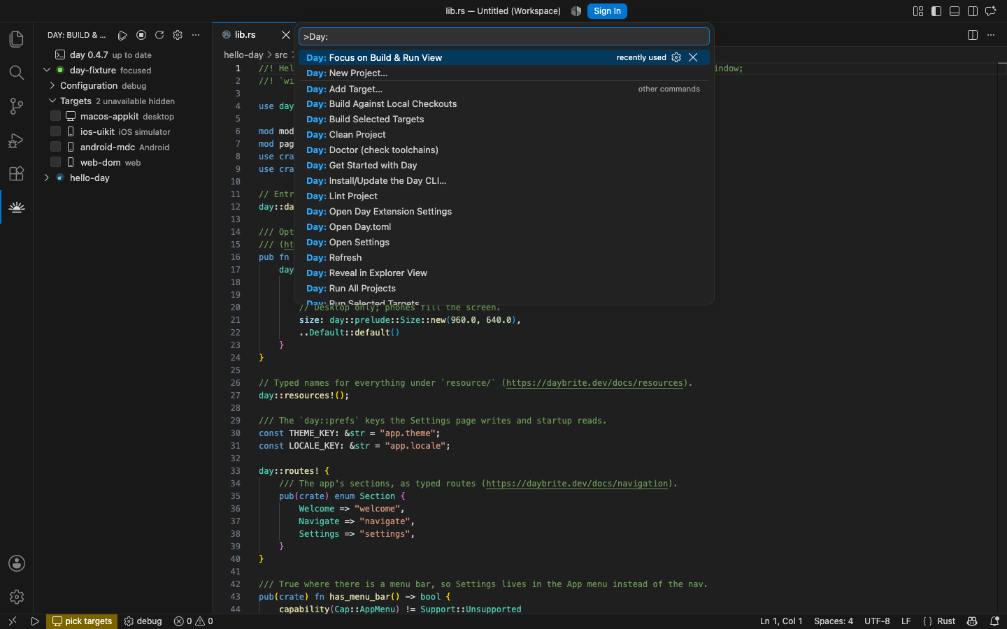 Every Day command in the palette — macOS, AppKit