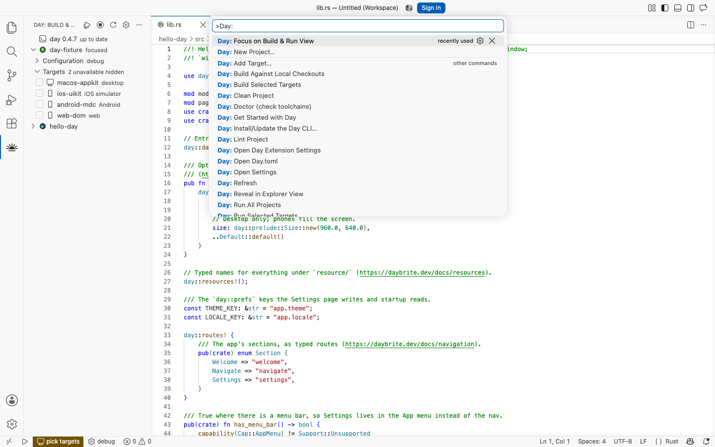 Every Day command in the palette — macOS, AppKit