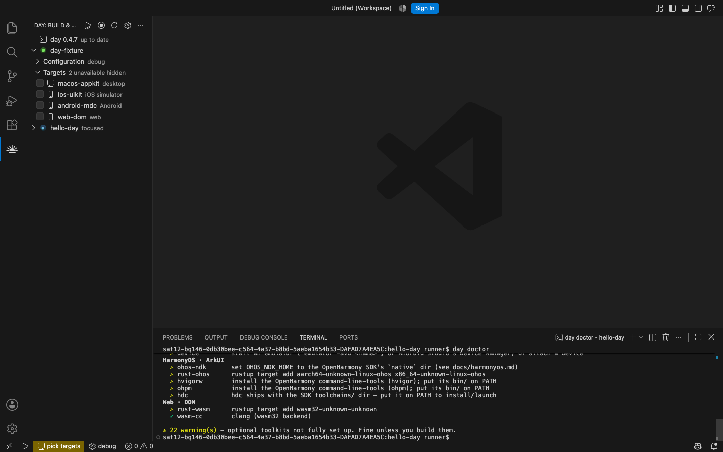 day doctor reporting this host's toolchains (darwin) — macOS, AppKit