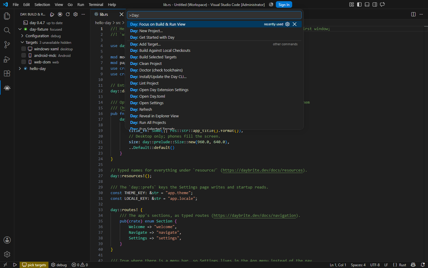 Every Day command in the palette — Windows, XAML