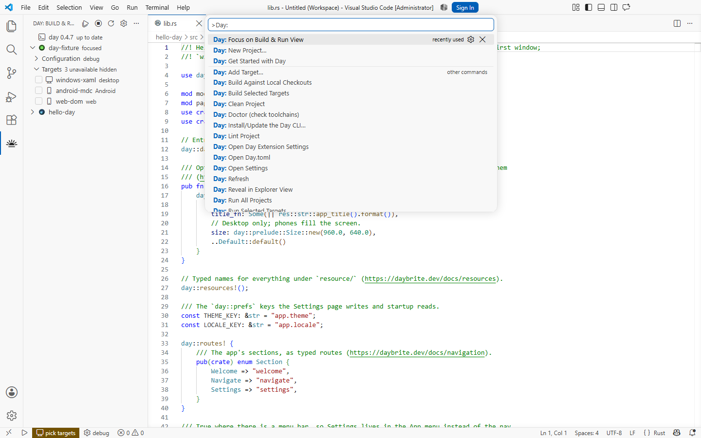 Every Day command in the palette — Windows, XAML