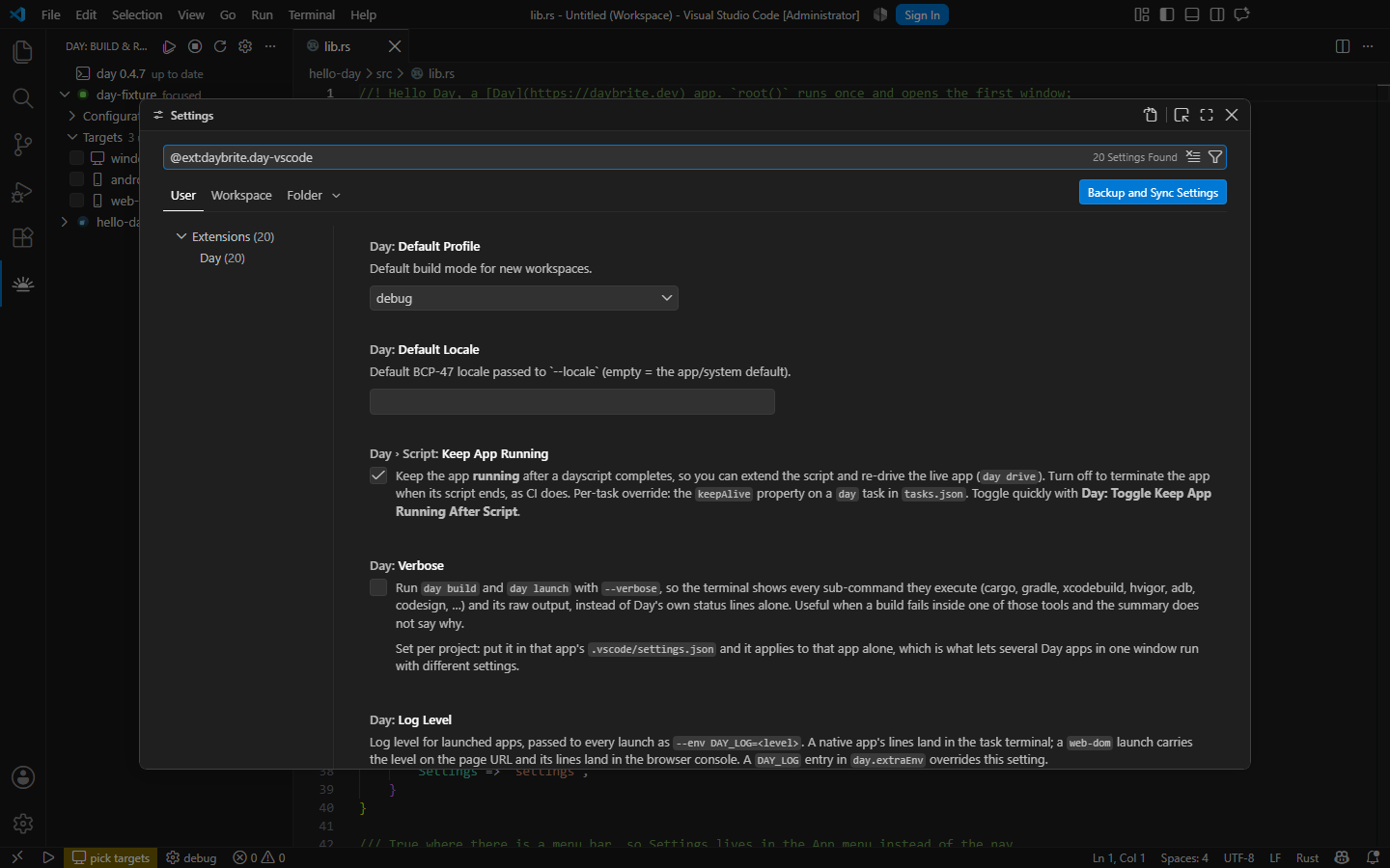 The extension's settings, from CLI path to agent access — Windows, XAML