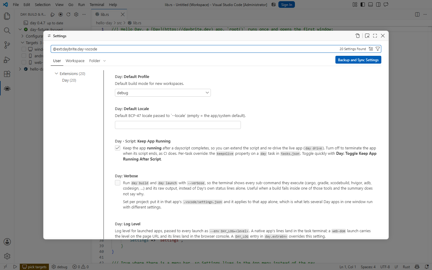 The extension's settings, from CLI path to agent access — Windows, XAML