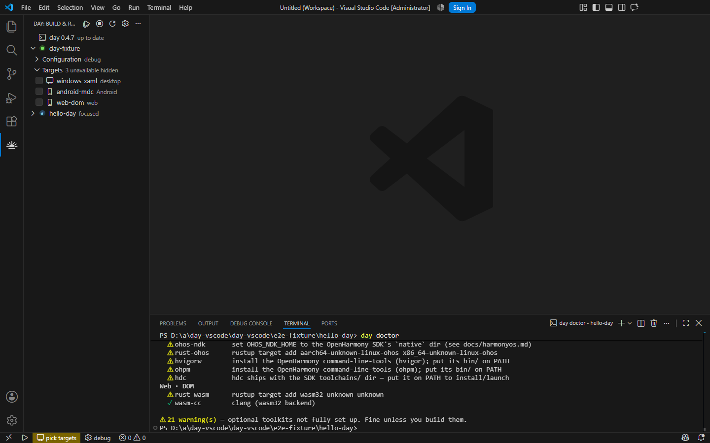day doctor reporting this host's toolchains (win32) — Windows, XAML
