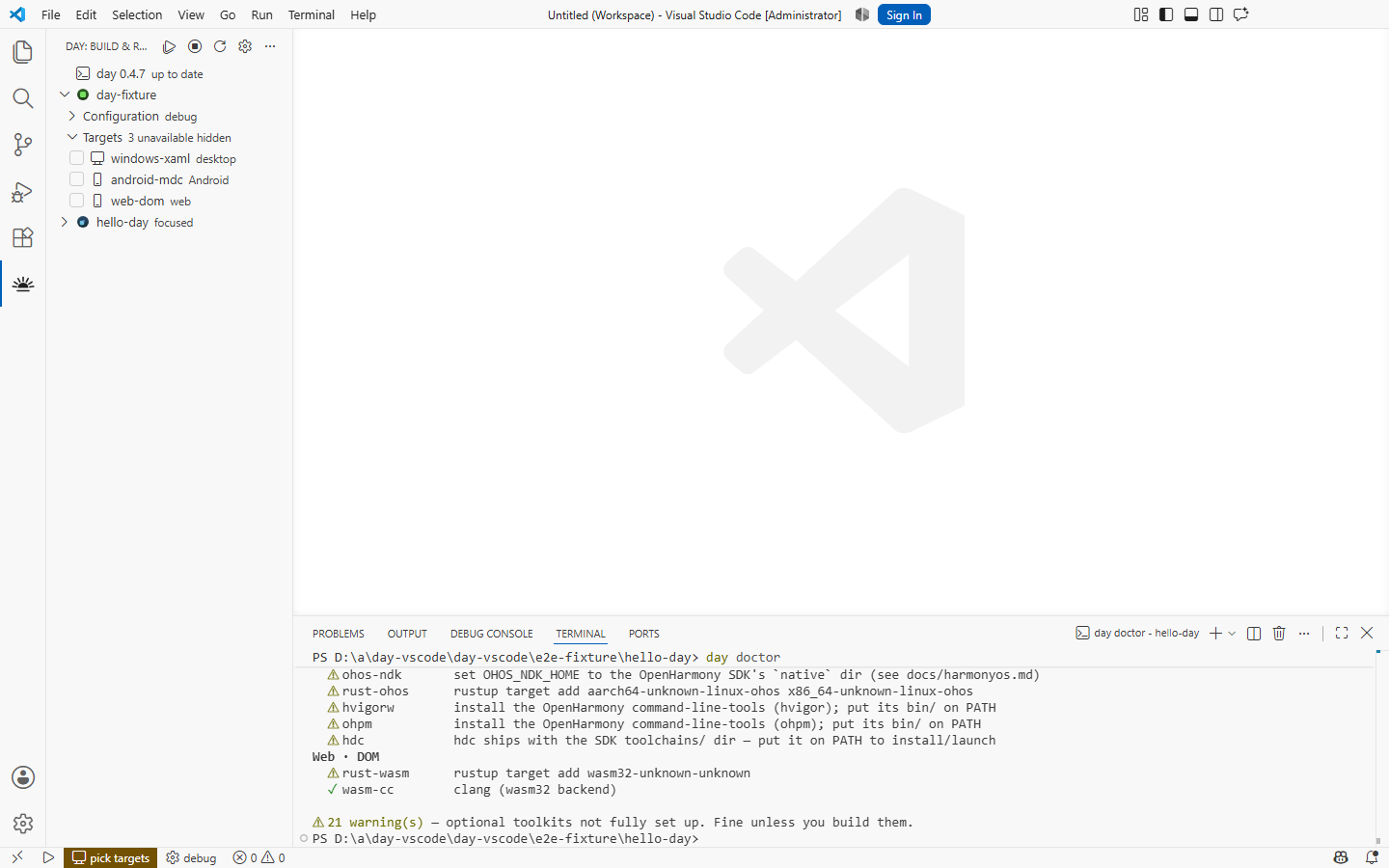 day doctor reporting this host's toolchains (win32) — Windows, XAML
