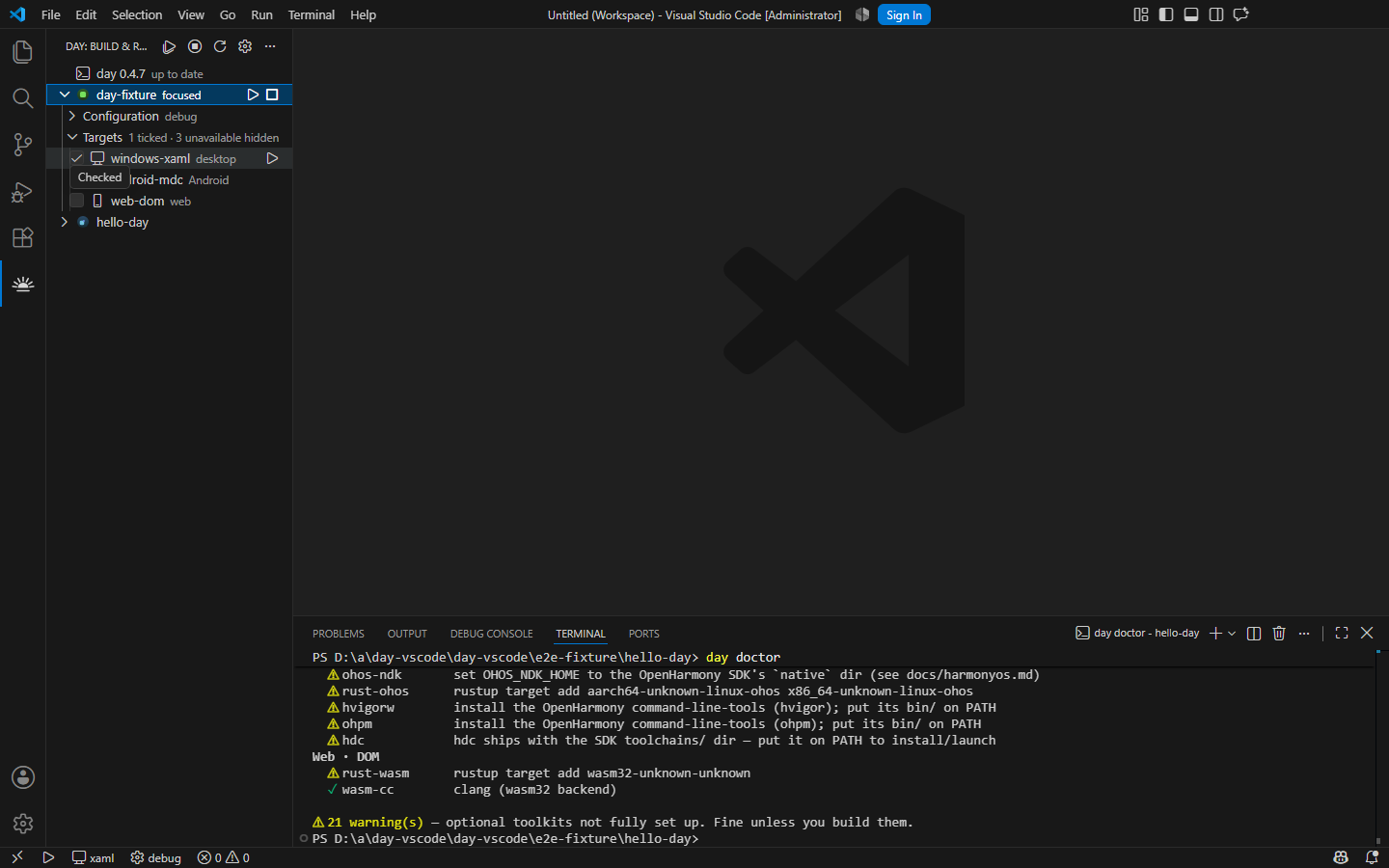 windows-xaml ticked for Run — Windows, XAML